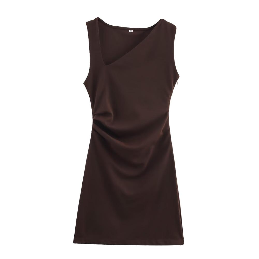 

Женское приталенное платье плиссе с косым воротником, весна/лето 2025 L темно-коричневого