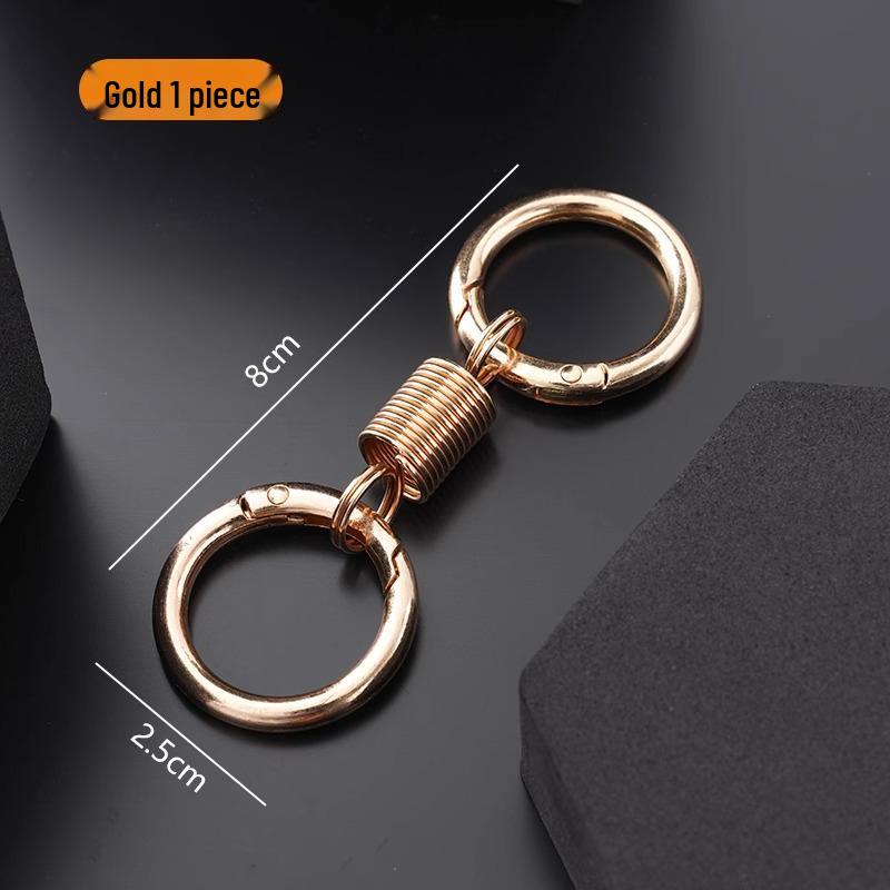 Creative Metal Double Loop Keychain with Pendant – Stylish Spring Ring Design