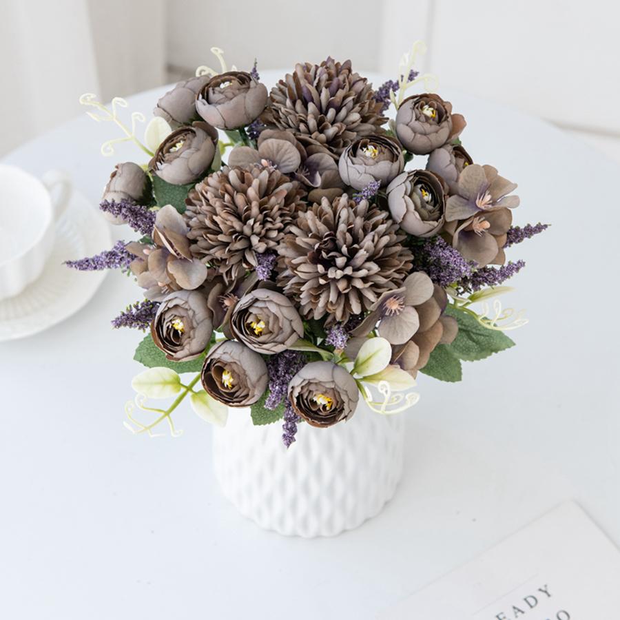 Artificial Hydrangea Flowers Scrapbooking Silk Tea Rose Buds Bouquet Vase Home Room Decor Wedding Diy Festival Garland Accessory