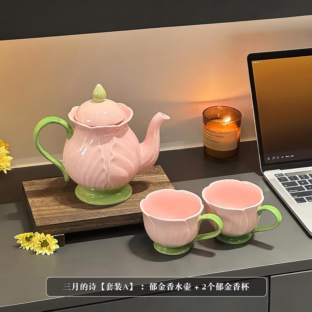 Tulip Tea Set Ceramic Teapot Flower Tea Cup Coffee Mug Tableware Milk Mug Teacup  Cups Teapot English British Teaware Set