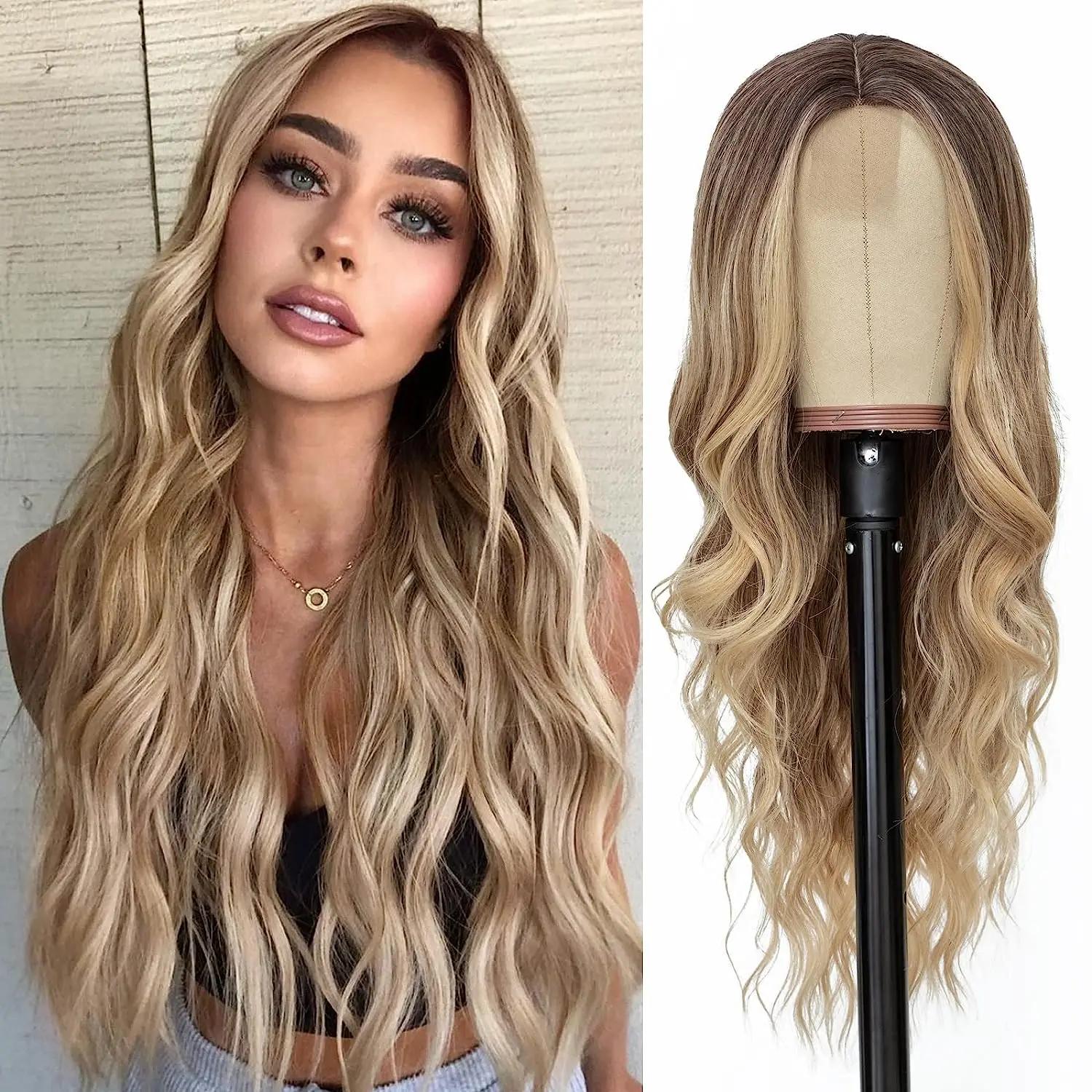 Cosplay Blonden Damespruiken Ombre Blond Krullende Pruik in Opruiming Glueless Roze Zwart Paarse Pruik Dames Synthetische Pruikund 26inches black