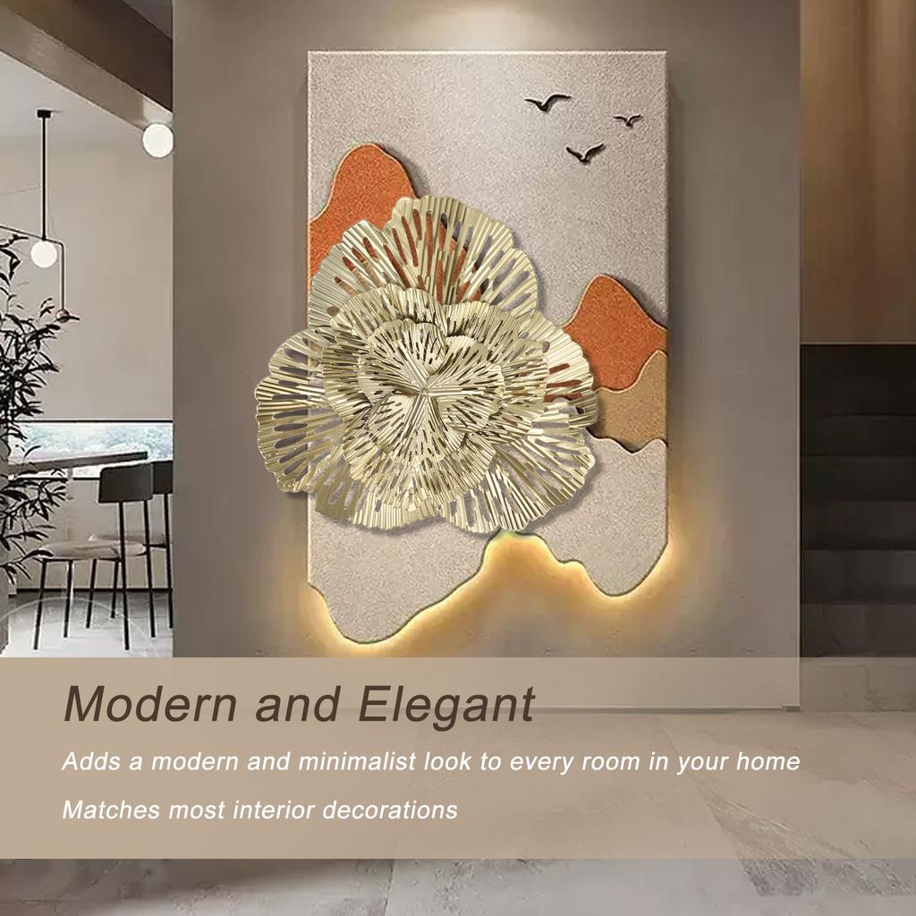 Metal Wall Decor Modern Stylish Triangular Ginkgo Flower Iron 3D Wall Sculpture for Living Room Bedroom Hall