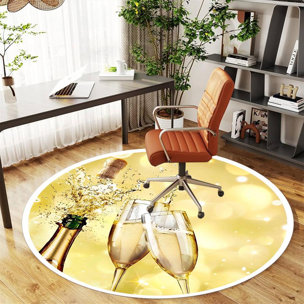 1pc Champagne Celebration Round Chair mat Area Rug - Non-Slip, Floor Mat for Office, Bedroom, home decor Christmas Gift p0811315