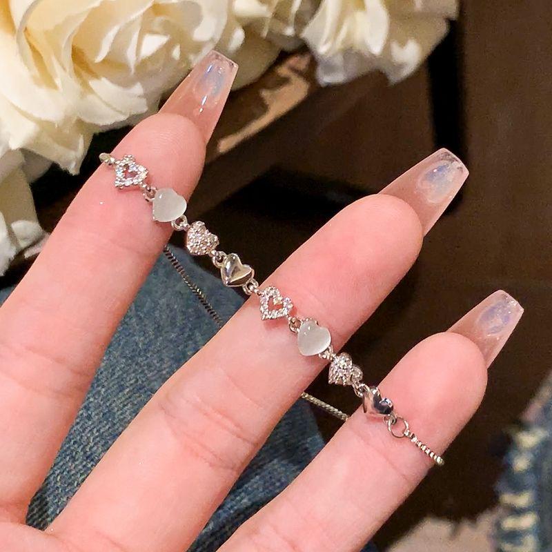 

Легкое Экстравагантное Любовное Сердце Опал Серебро Женское Украшение для Руки Бриллиант в Обломках Heart cat s eye broken diamond bracelet-pull type