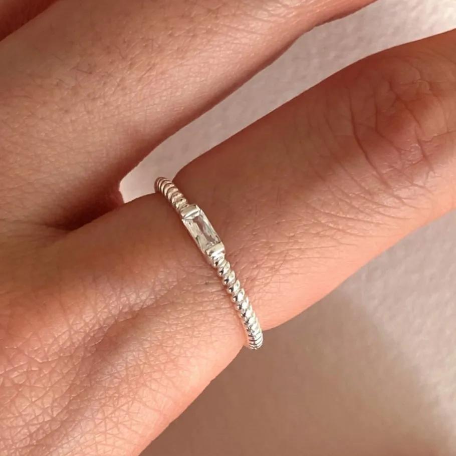 

925 Sterling Silver Simple Square Crystal Rings For Women Men Vintage Jewelry Everything Party Gift серебряный