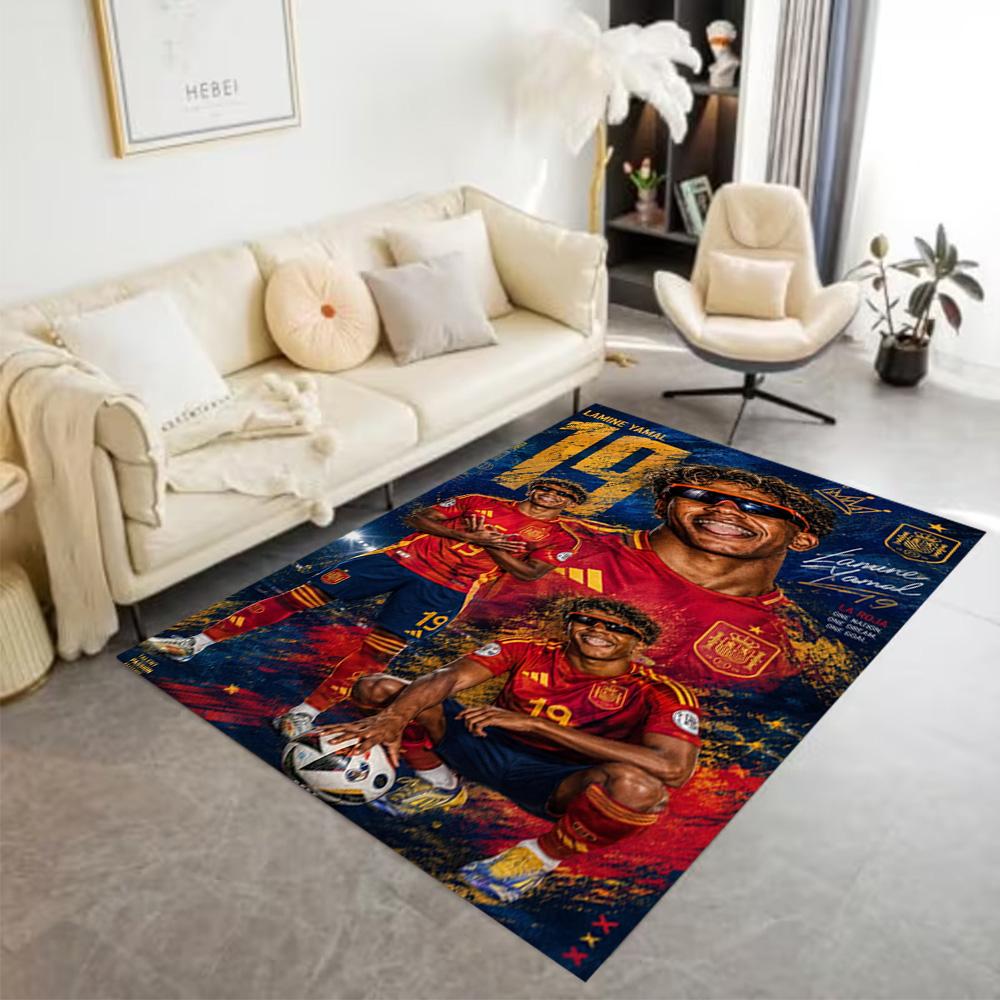 Lamine Yamal's Fußballreise Teppich Perfekt für Balkon Esszimmer im Freien Eingangsbereich Rutschfester Teppich Anime Büro Dekor Hochzeitsfeier Geschenk