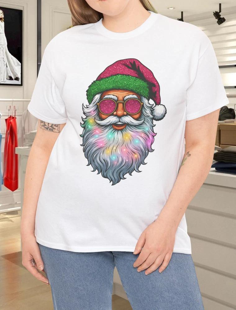 Santa With Sunglasses Printed Christmas Casual Cozy Tshirt S