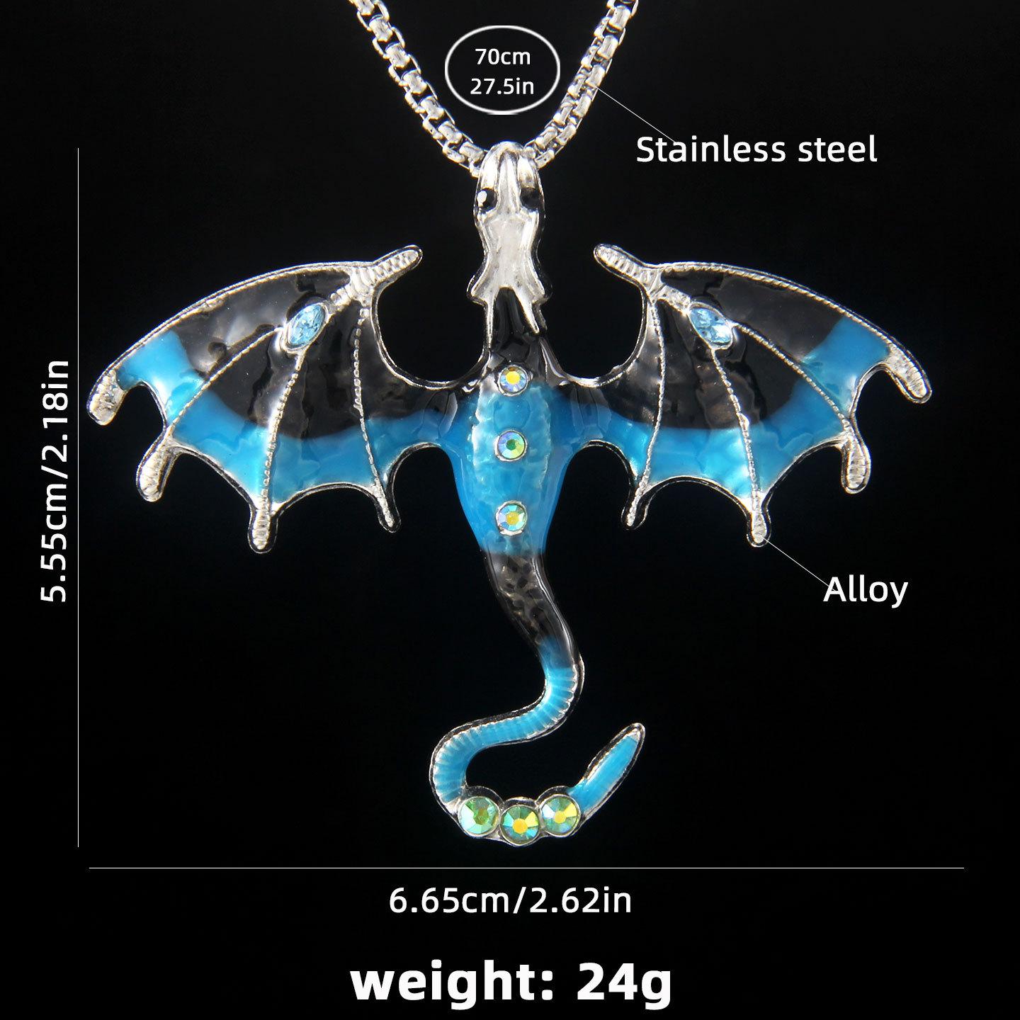 Dripping oil cartoon dragon color necklace European and American fashion animal stainless steel lanyard