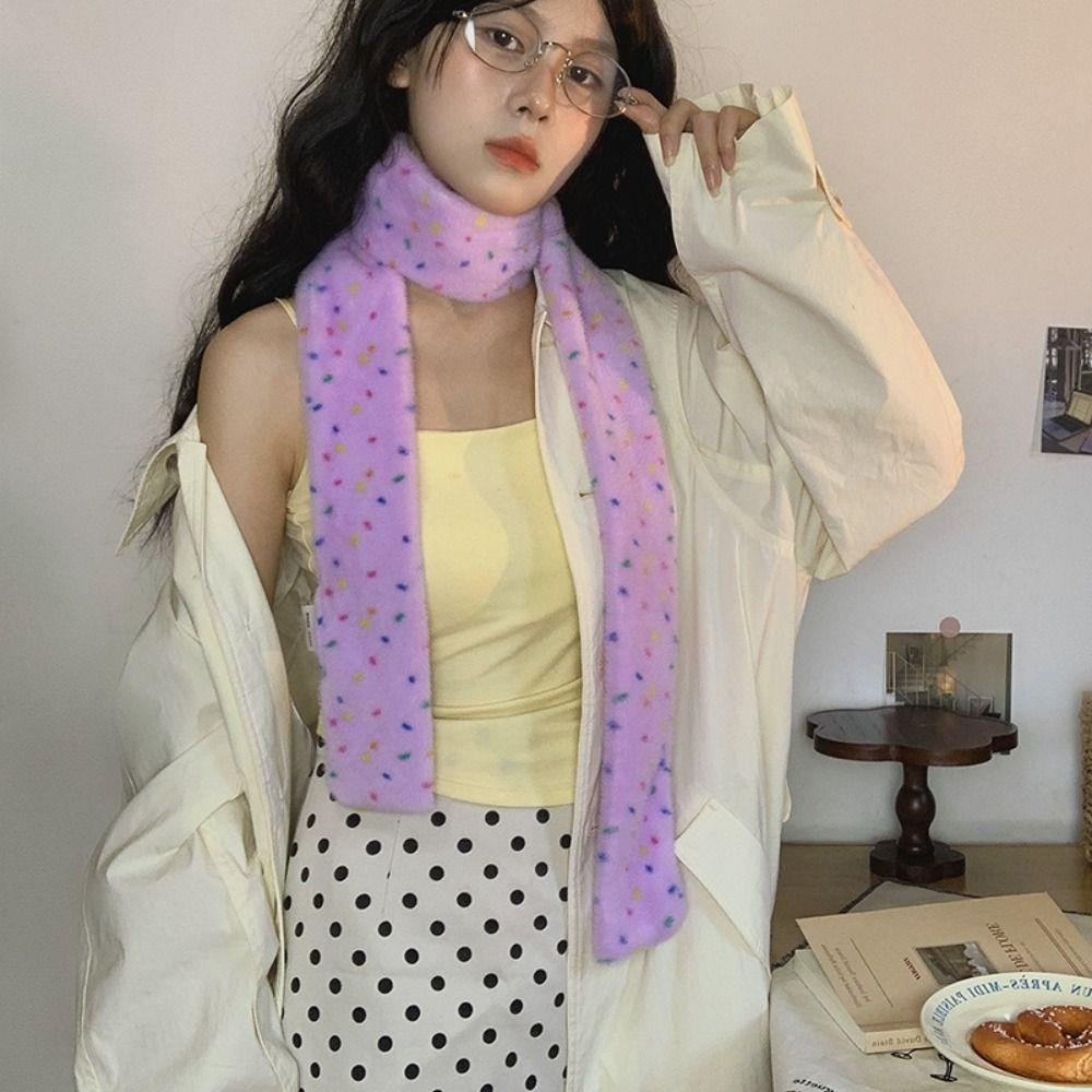 Narrow Cashmere Knitted Scarf Korean Style Winter Neck Warmer Soft Dopamine Dot Scarf Daily