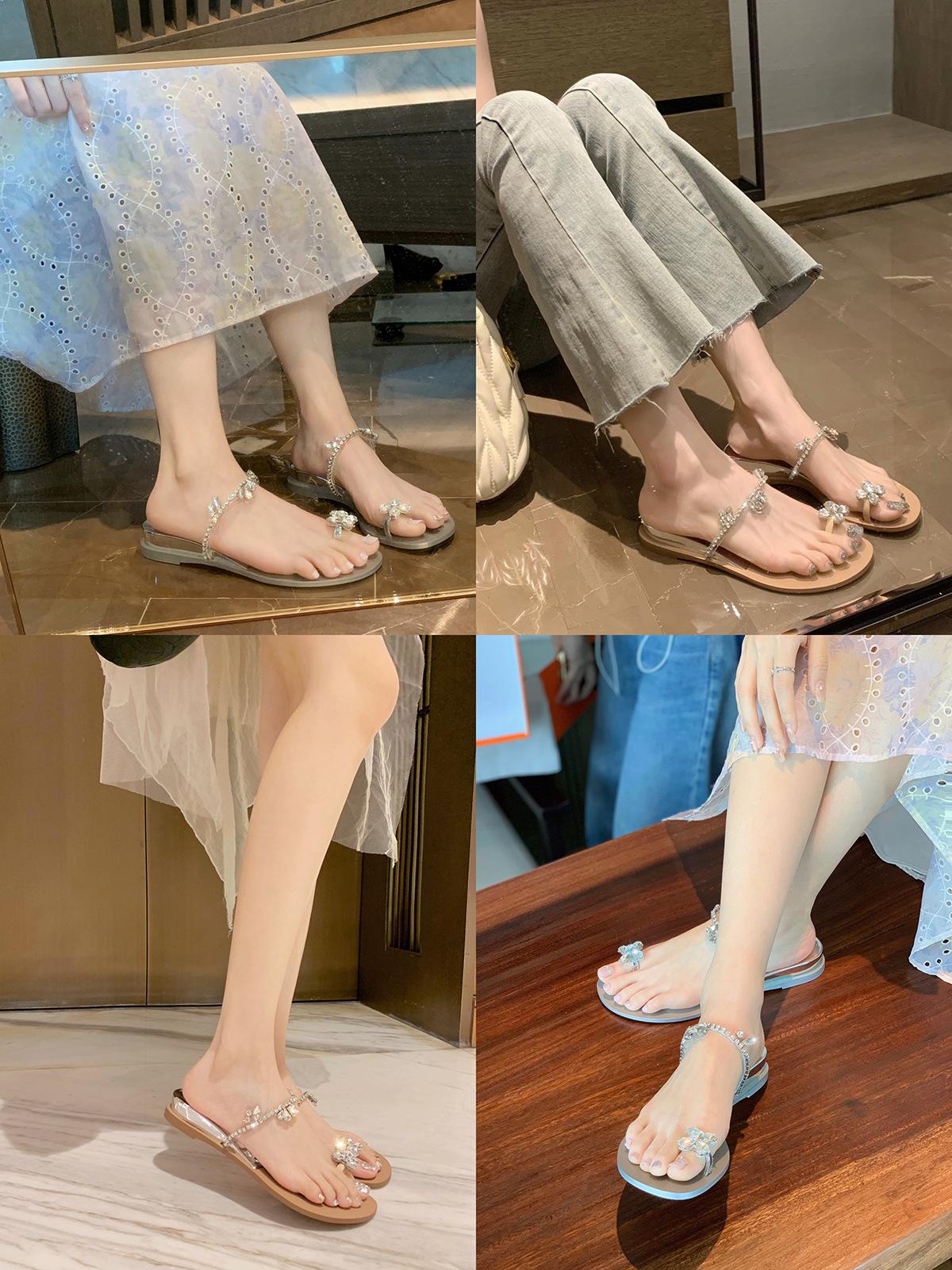 

- [] New summer wedge heel fashion flash diamond soft bottom toe cool slippers women s wear 34 телесный