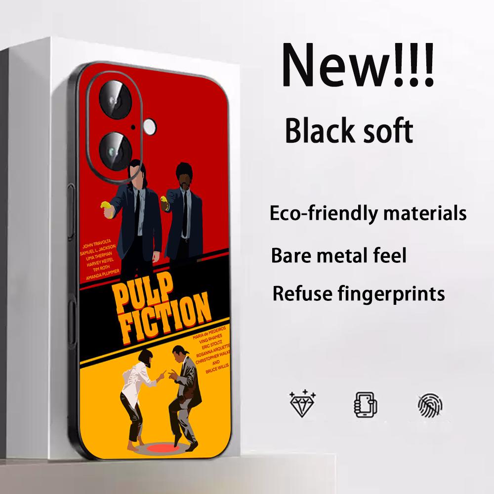 Classic Movies Pulp Fictions Poster Phone Case For iPhone 17 16 E 15 14 13 12 Plus Mini Pro Max Soft Black Shockproof Cover