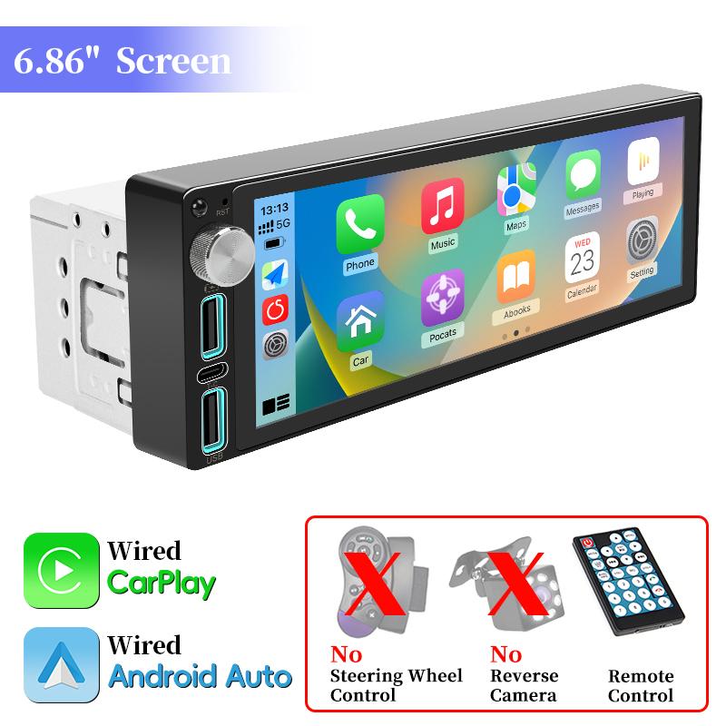 

Hippcron 6.86 Inch 1Din Carplay Android Auto Car Radio Multimedia Video MP5 Player IPS Screen With Bluetooth Stereo USB Charging