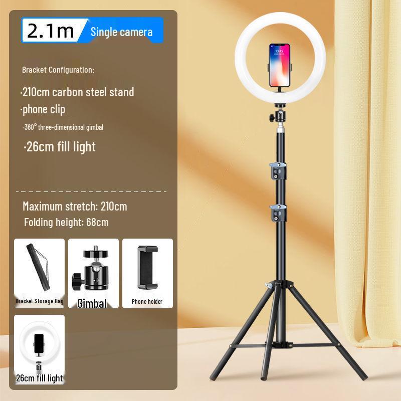 Dual Phone Streaming Stand with Multi-Camera Selfie Gadget and Fill Light for Douyin