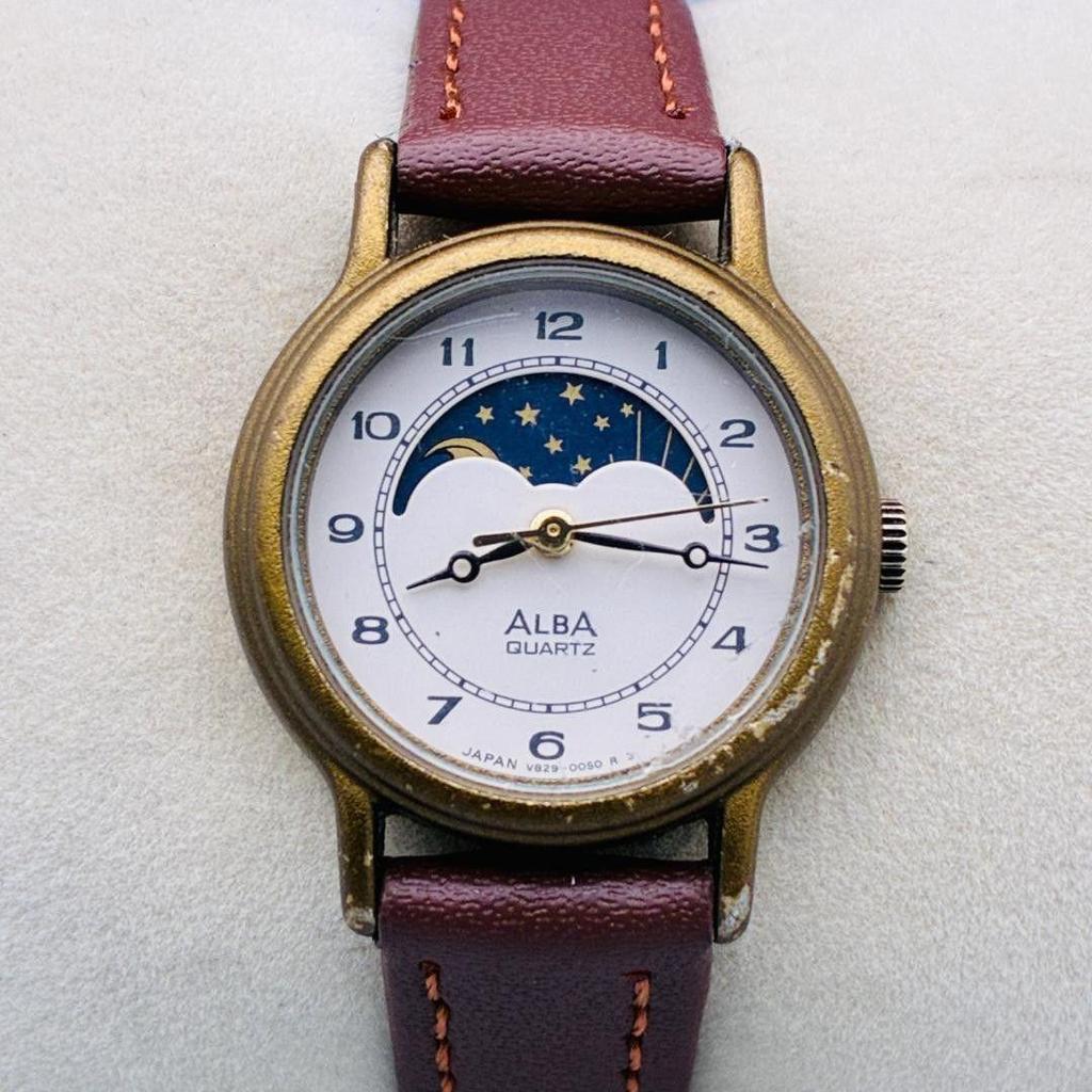 Used [RareIn Operation] SEIKO ALBA Sun & Moon V829 New Belt Ladies