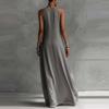 Damen Langes Fließendes Tanktop Seitenschlitz Rundhalsausschnitt Ärmellos Maxikleid Sommerlich Lässig Strand Sonnenkleid mit Taschen