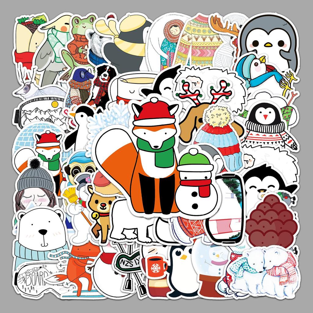 50 Winter Fresh Graffiti Cartoon Stickers for DIY Skateboards, Water Bottles, Luggage - Waterproof and Creative.
