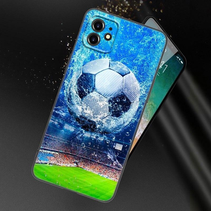 Apple iPhone 13 12 Mini 11 Pro XS Max XR X 8 7 6S 6 Plus SE 2022 2020 5S 5 uchun Olov Futbol To'pi Futbol To'pi Telefon G'ilofi Qora Qopqoq