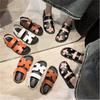 Cross-border foreign trade large size Velcro sandals women's 2024 summer new one-word buckle belt casual wear Roman sandals