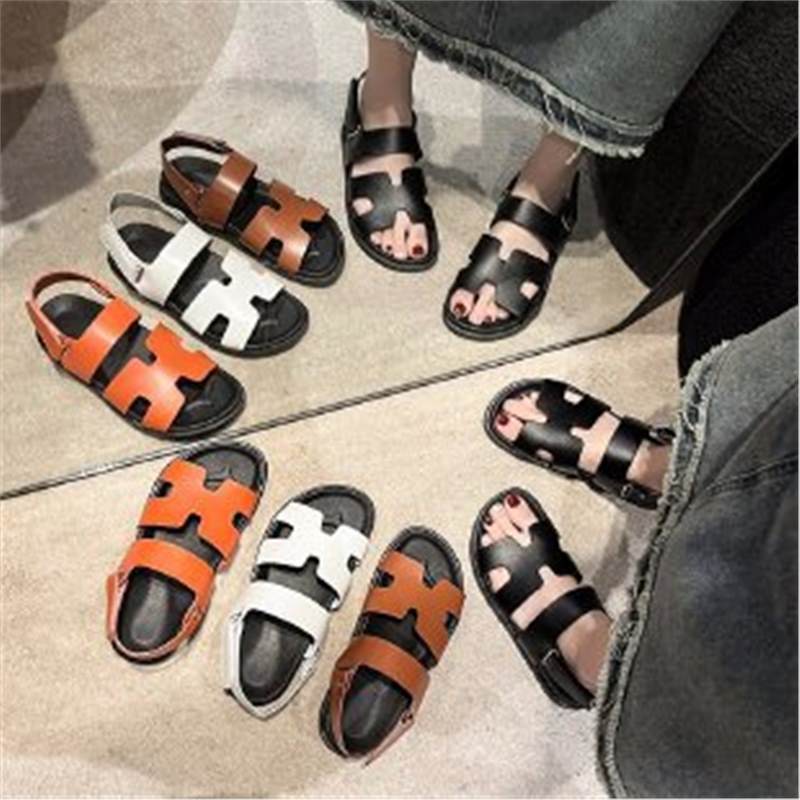 Cross-border foreign trade large size Velcro sandals women's 2024 summer new one-word buckle belt casual wear Roman sandals