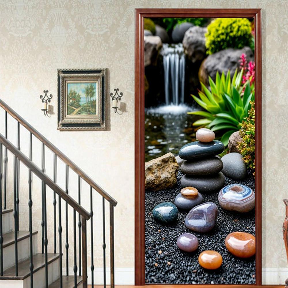 1 Stück Blühender Bambus Vinyl Türsticker Für Schlafzimmer Heimdeko Selbstklebend Abnehmbares Wandtattoo Türrenovierung Wasserdichtes Poster