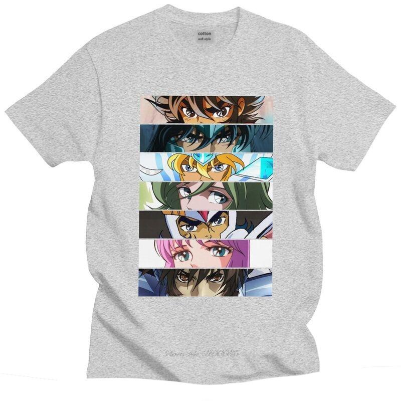 Male Retro Knights Of The Zodiac Saint Seiya Characters T Shirt Short Sleeve Cotton Tshirts Fashion T-shirt Anime Manga Tee