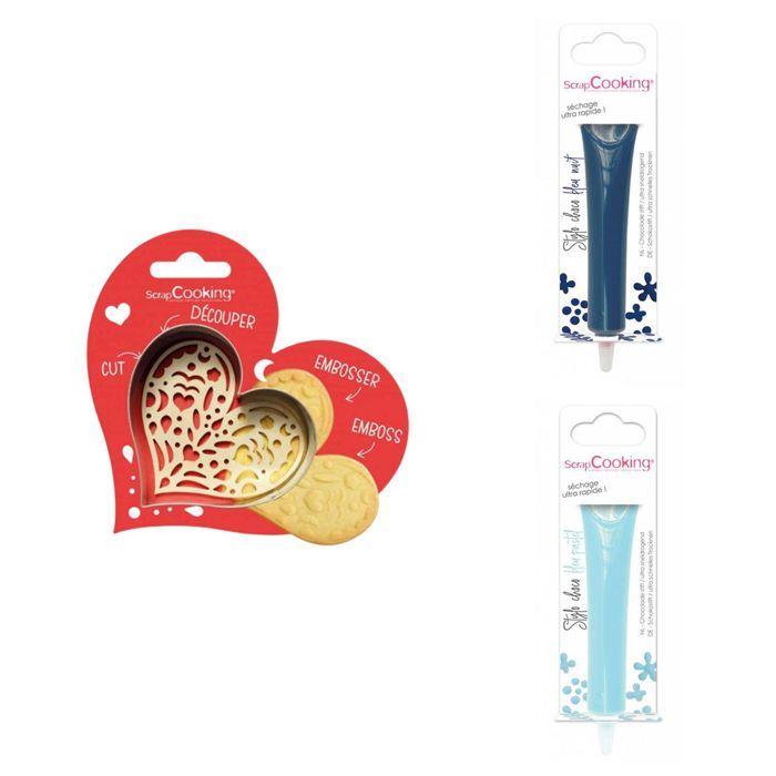Heart Embossed Biscuit Kit + 2 Midnight Blue and Pastel Blue Chocolate Pens