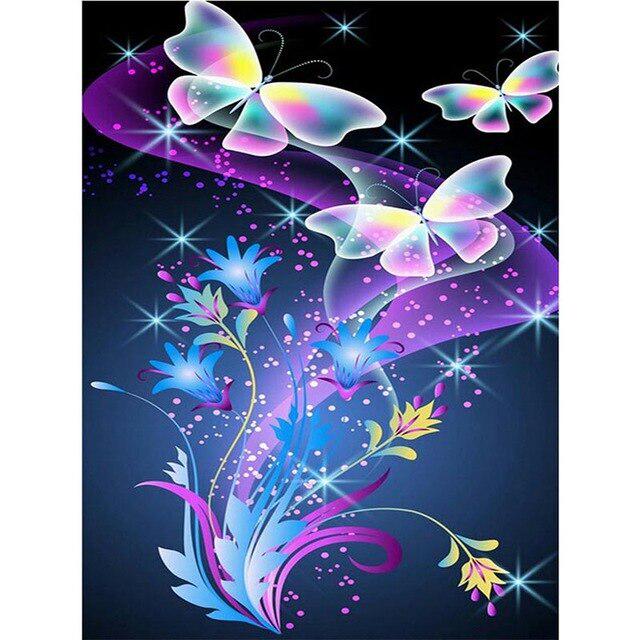 DIY 5D Diamond Painting Butterfly Full Round Drill Diamond Embroidery Flowers Cross Stitch