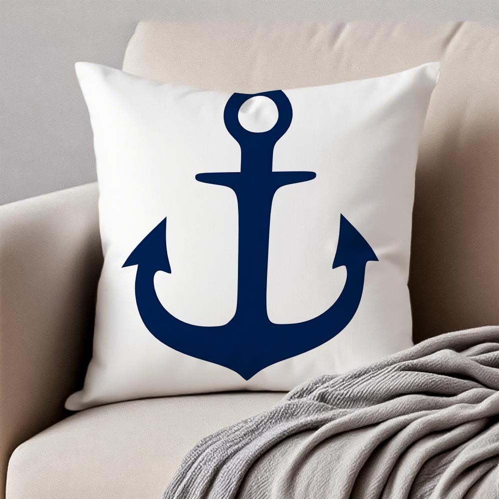 MMarine Theme Rudder Anchor Pillow Nautical Cushion Cover Pillowcase Antidustmite Invisible Zipper Short Plush Sofa Cushion