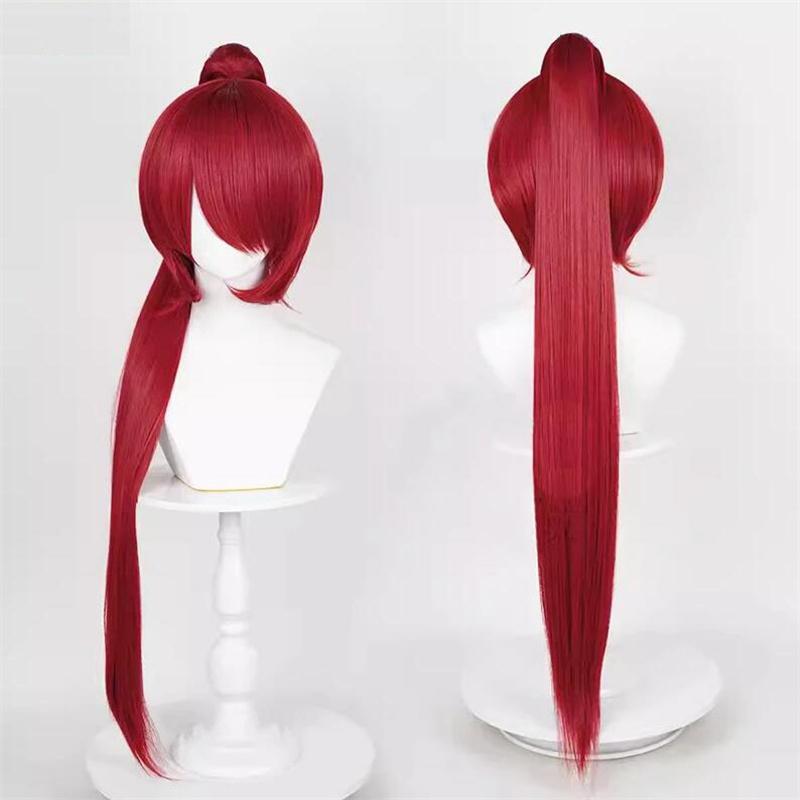 Peruca de cosplay de rabo de cavalo reto de 90 cm, peruca curta de anime, peruca universal multicolorida, resistente ao calor, cabelo sintético + touca
