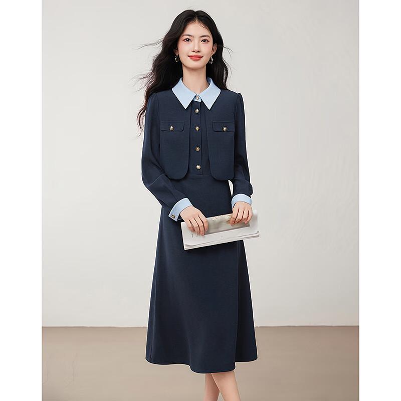 Autumn OL Style Faux Two-Piece A-Line Dress