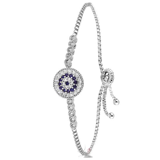 

Adjustable Women s Silver Evil Eye Bracelet with Zircon Stone