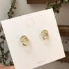 FTCY Gold Color Double Circle Stud Earrings For Women Korean Exquisite Simple Metal Crystal Earring Luxury Party Jewelry Gifts