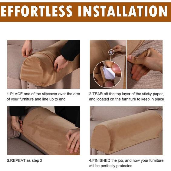 2er-Pack Samt Stretch Armlehnenbezüge - Rutschfeste Sofa Sesselbezüge, Weiche Elastische Armschoner für Wohnzimmer Couch, Bürostuhl, Sessel