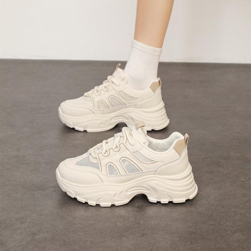 CRLAYDK Fashion Chunky Sneakers for Women Platform White Mesh Casual Dad Shoes Summer Comfortable Wedge Walking Sport Tennis