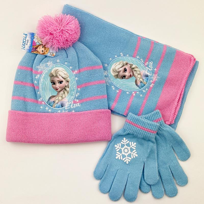 Princess Snowflake Knit Hat, Scarf, and Gloves Set for Girls – Winter Warmth with Cartoon Design