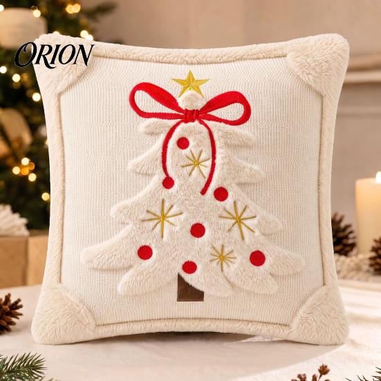 Soft Plush Decorative Cushion Cover Christmas Tree Cover, Embroidered Throw Pillow Holiday Seasonal Home Accents Case for Decor, 18 x Inches Covers