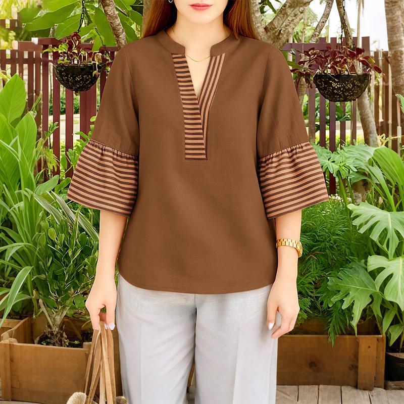 

ZANZEA Женская повседневная блузка с V-образным вырезом, свободным рукавом 3/4, в стиле ретро 5XL коричневый
