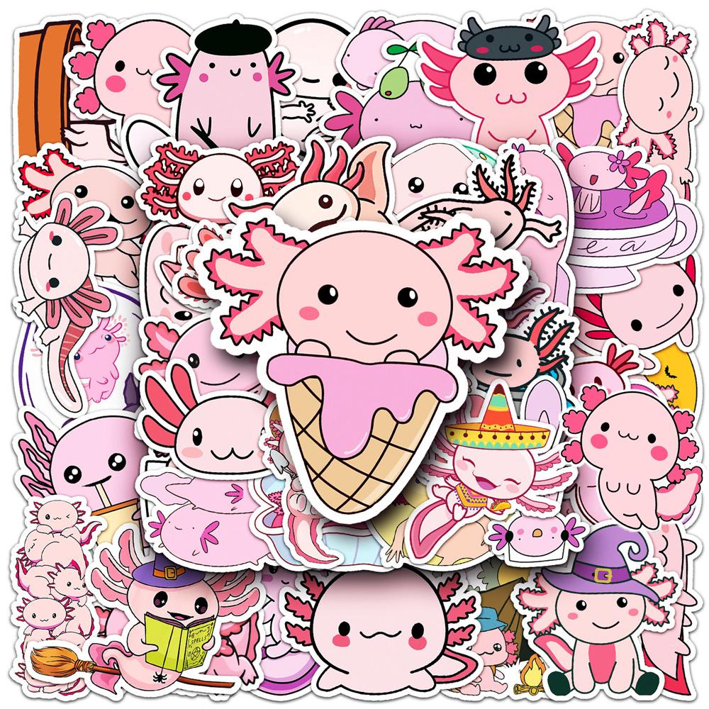 10/30/50pcs Funny Cute Pink Animal Axolotl Stickers Cartoon Decoration Decal Toy DIY Motorcycle Helmet Car Graffiti Sticker Pack