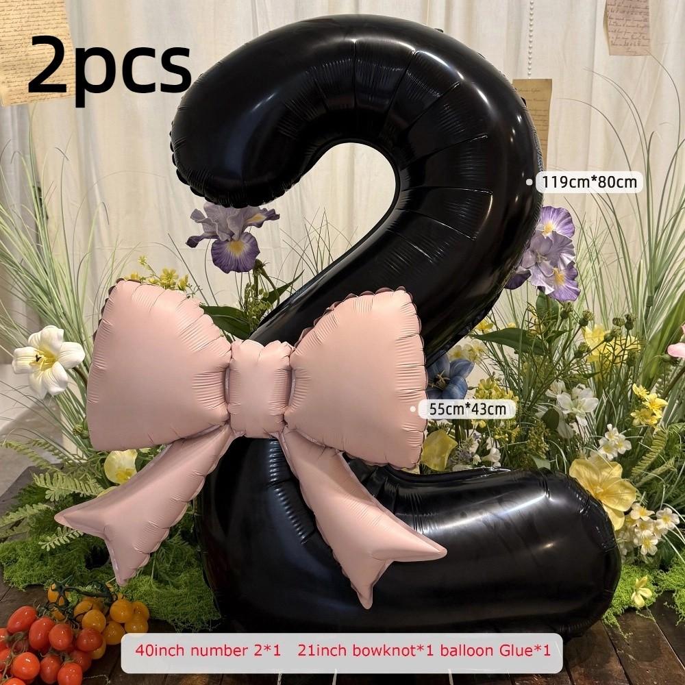 

2 шт. 40-дюймові повітряні кулі з алюмінієвої фольги, чорні кулі з бантом, нові кулі з цифрами, весілля, день народження 2