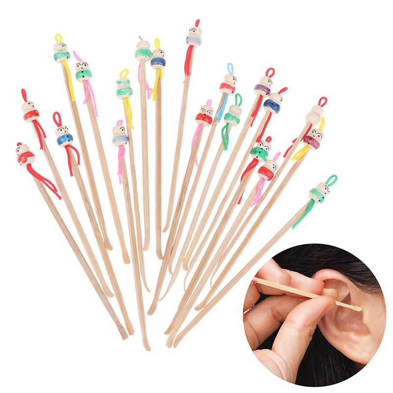 10/20 Pcs Bamboo Ear Cleaning Spoon Cartoon Head Earwax Removal Skid Resistant Wood Ear Cleaner Kit Ear Picks Removal