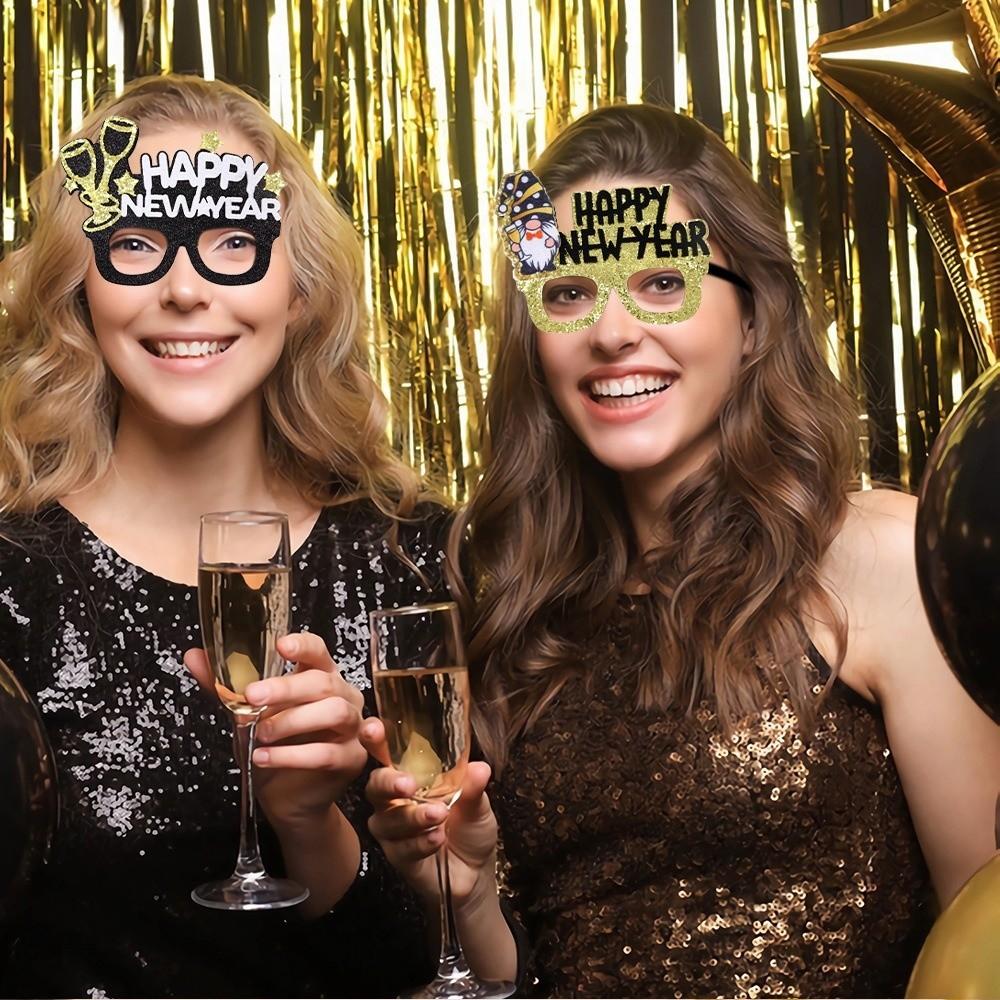 Letters and Numbers 2026 New Year Glasses Glitter New Year Decorative Glasses New Year Dress Up