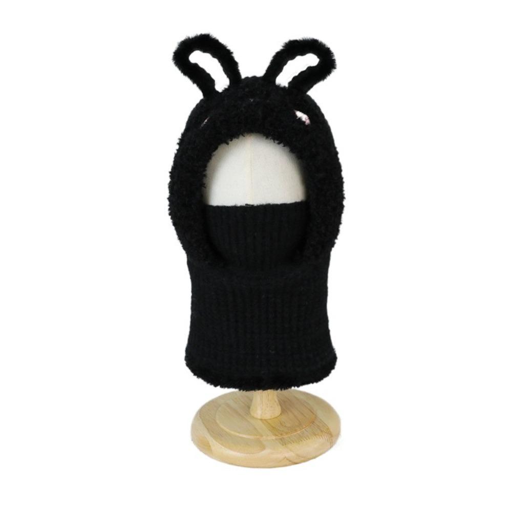 

Warm Ears Rabbit Ear Winter Hat Knitted Beanie Face Guard Neck Warmer Pullover Cap Children Bonnet чорний