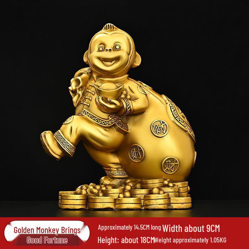 Town House Golden Monkey Zodiac Figurine: Treasure-Offering Monkey Desktop Ornament