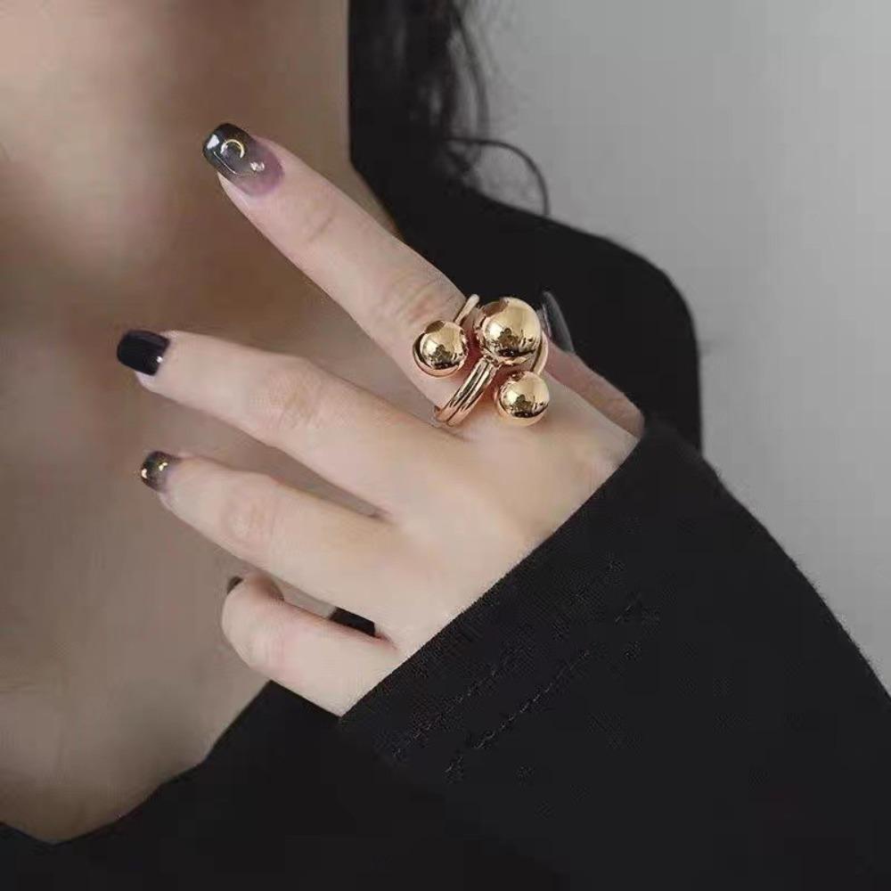 All-Match Irregular Planet Ring Light Luxury Finger Opening Ring Metal Ball Ring  Girlfriend
