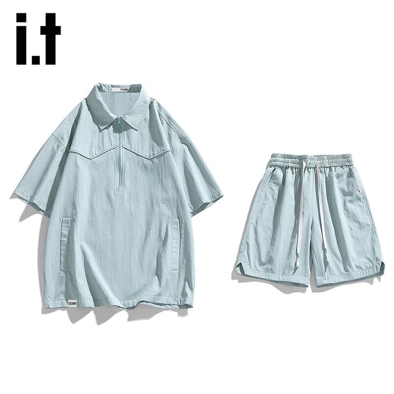 izzueit Men s Ice Silk POLO Shirt & Shorts Set M