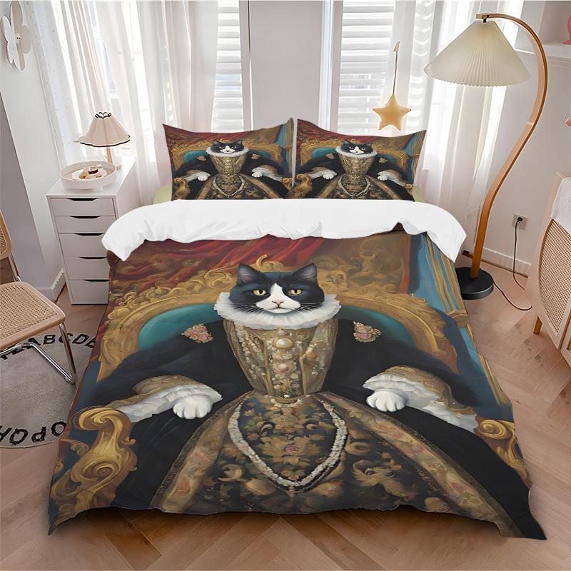 

3pcs bedding set Royal Feline Includes 1 Comforter + 2 Pillowcases, Without Pillow Inserts, Soft Comfortable, Lightweight Breathable122 135x200cm