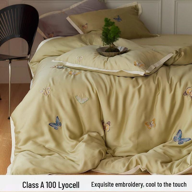 Luxurious A-Class Lyocell Tencel 4-Piece Set: Summer Ice Silk Bedsheet and Duvet Cover for a Silky, Bare Feel 1.5m Bed Set Duvet Cover 200x230cm