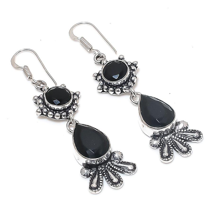 

Черная шпинель драгоценный камень 925 стерлинговое серебро серьга 2,44