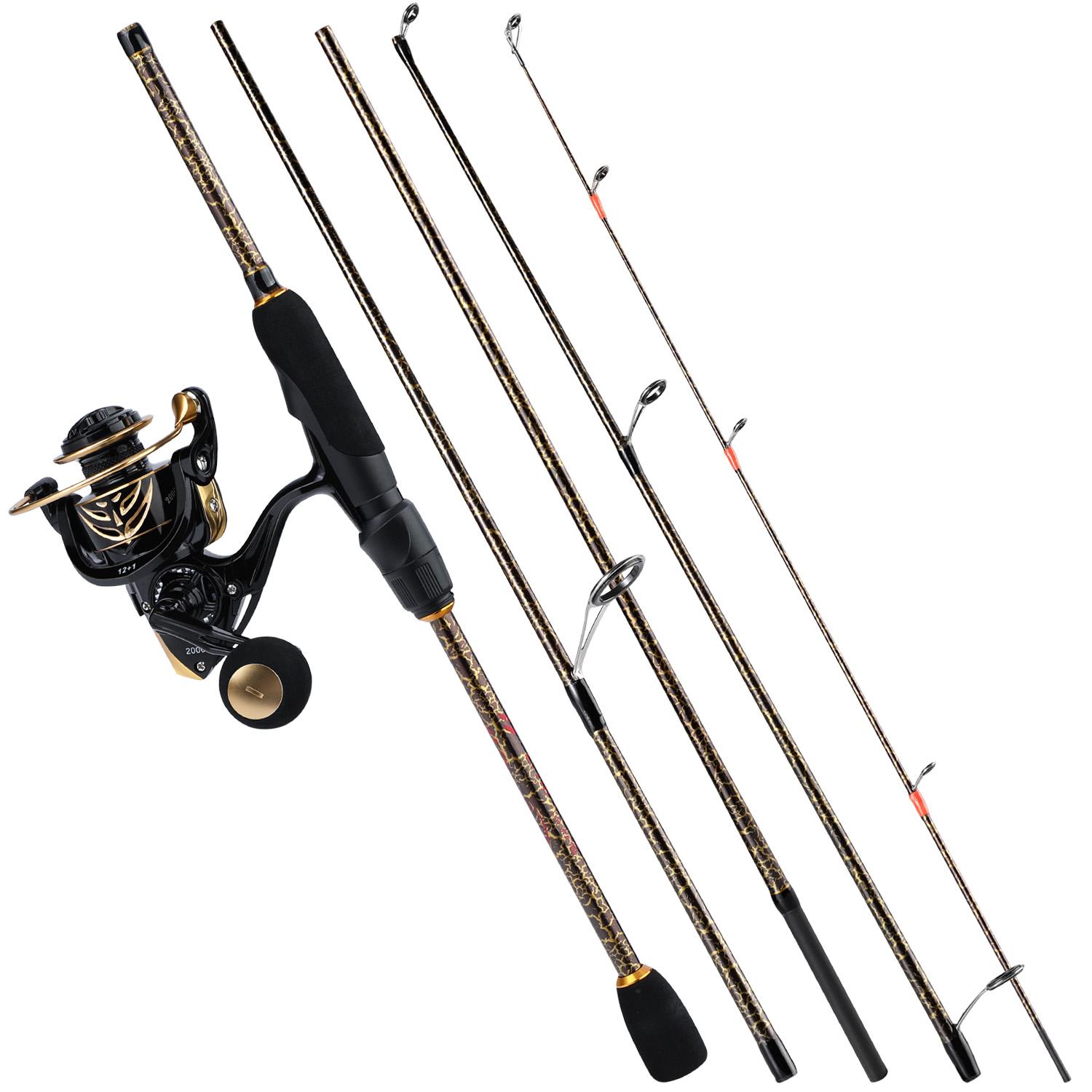 

SOUGAYILANG Спиннинговая удочка, 5 секций, удочка из углеродного волокна, 12 + 1BB, 5,2:1, высокоскоростная металлическая катушка, рыболовное колесо, комплекты катушек для удочек 2.1 M&Series 3000 золотой
