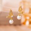 Simple Zircon Butterfly Earrings Light Luxury High-end Stud Earrings Temperament Fashionable Sweet Pearl Earrings Women